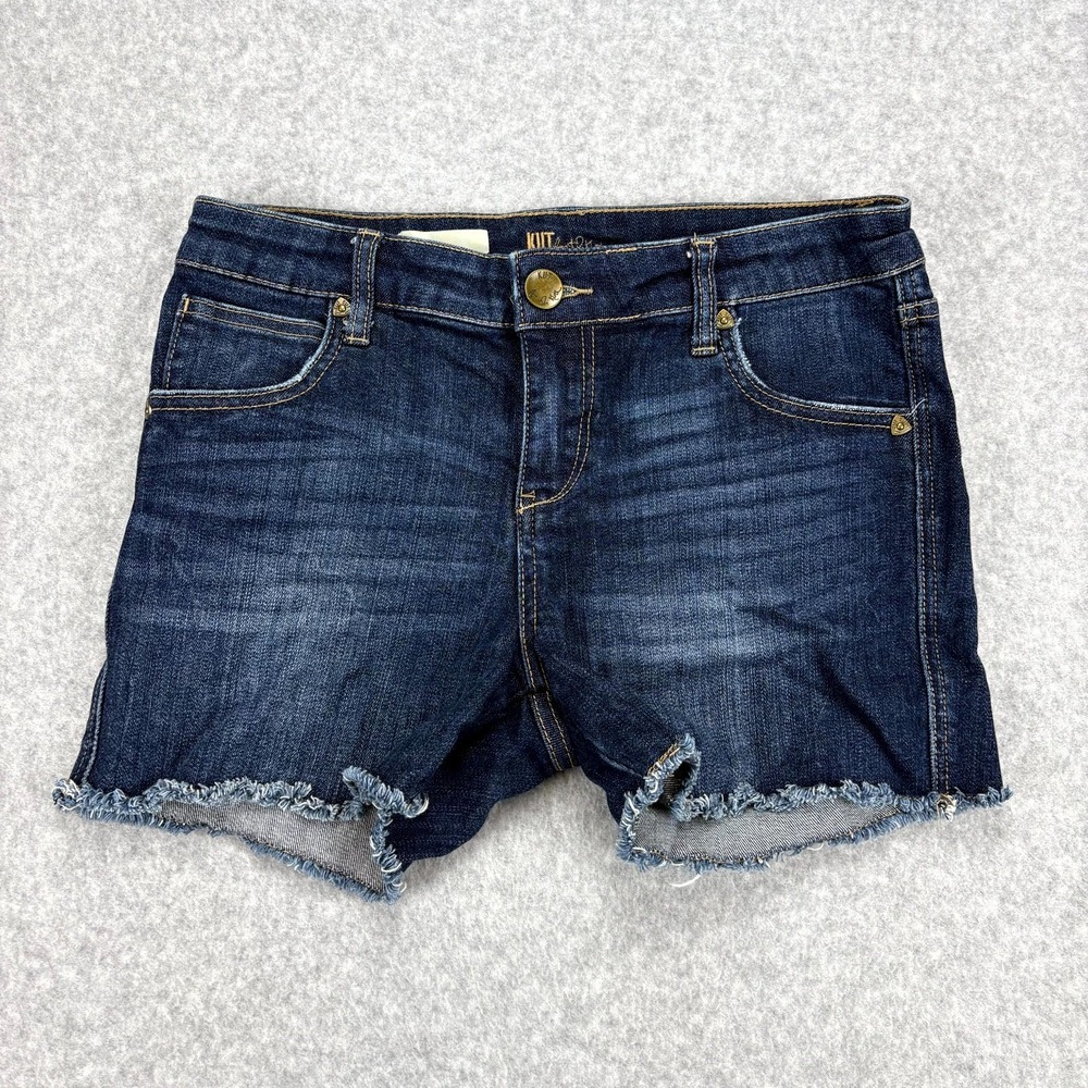KUT from the Kloth Gidget Frey Shorts Women 2 Blue Denim Frayed Hem Whiskering